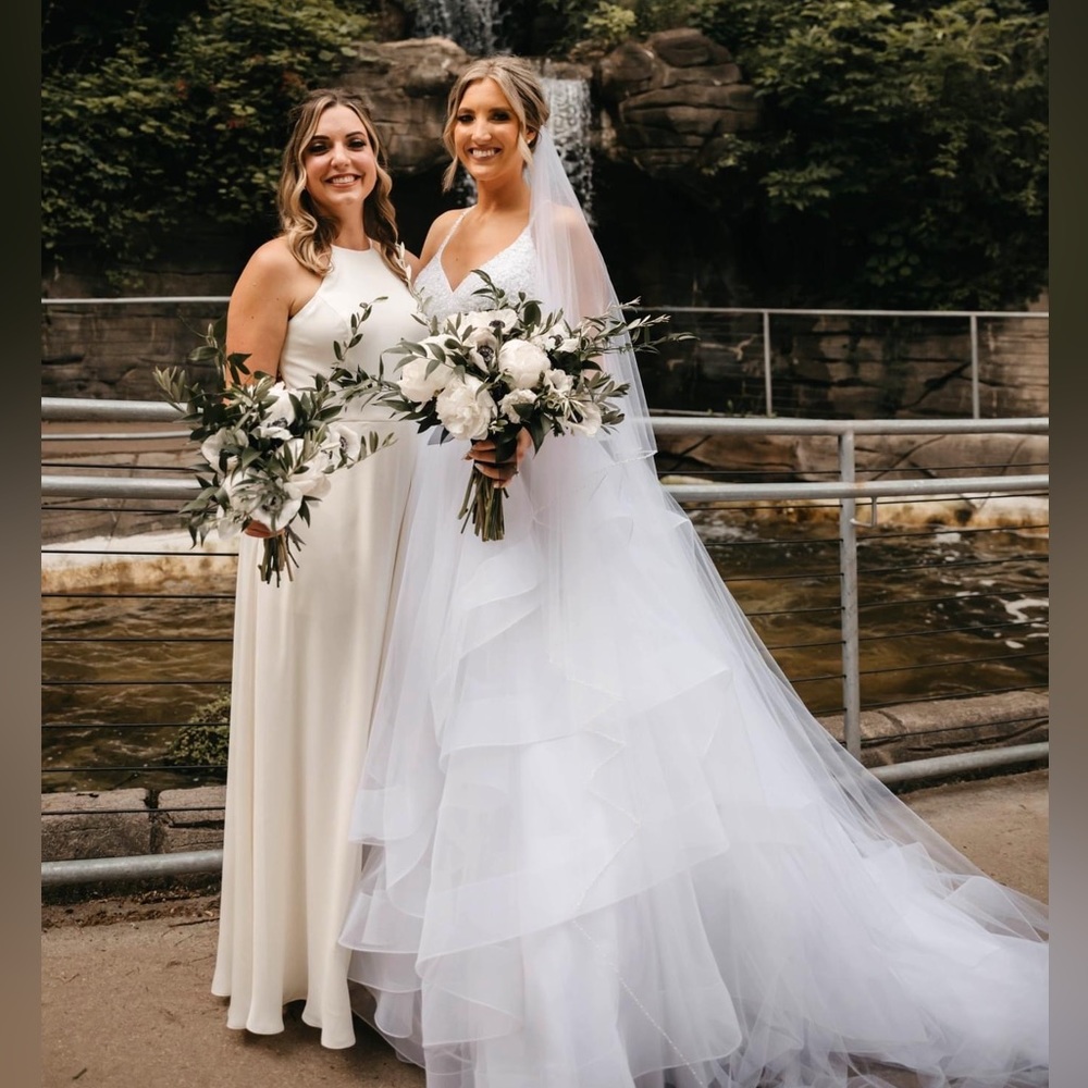 Celebrate DB Studio - Ivory high neck satin A-line Bridesmaid dress with pockets